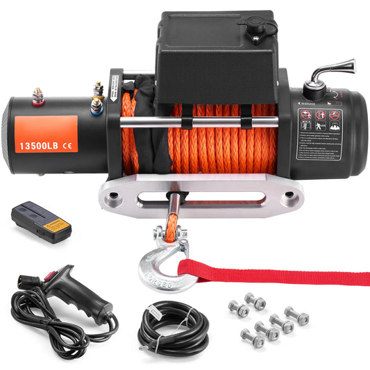 13500lbs Electric Winch Car Truck Winch with 80ft Synthetic Rope Wireless & Wired Remote Control for Towing Off-Road