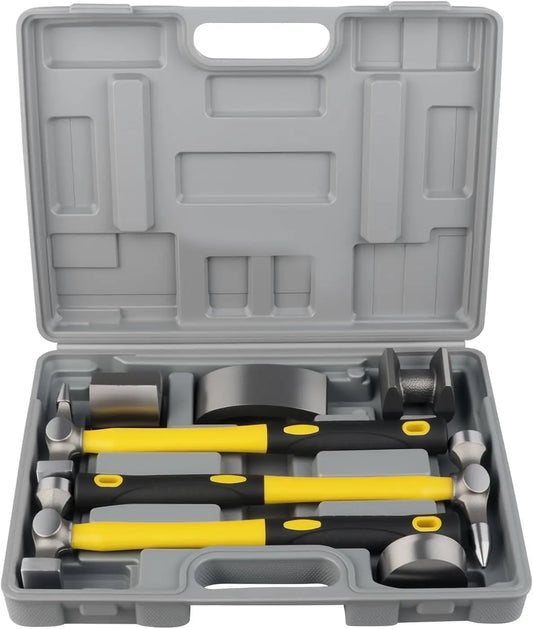 7-Piece Auto Body Repair Kit with Panel Beating Hammer and Dolly Set for Dent Removal on Fenders