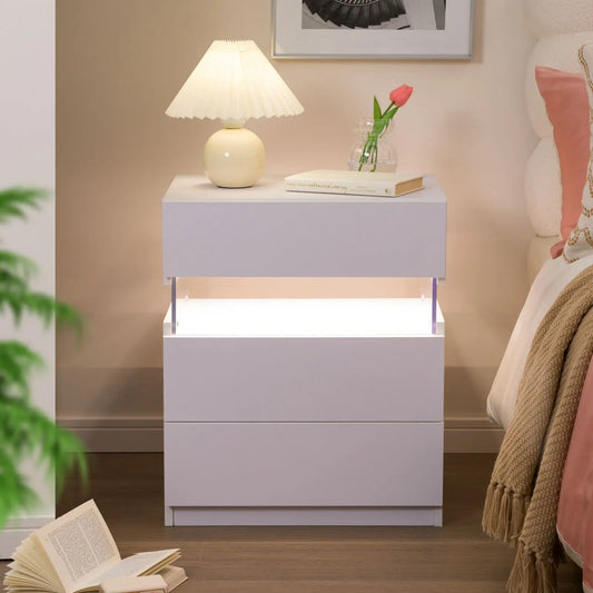 Bedside Tables Set with LED Lighting with 3 Drawers