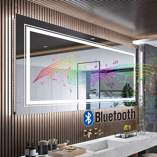 LED Bathroom Mirror with Dimmable Lights, Smart Bluetooth Digital Display And 3 Colors Memory