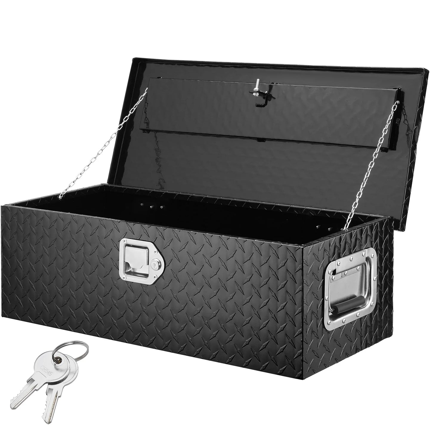 Heavy Duty Aluminum Truck Bed Tool Box, Diamond Plate Tool Box with Side Handle and Lock Keys for Pickup, Truck Bed, RV