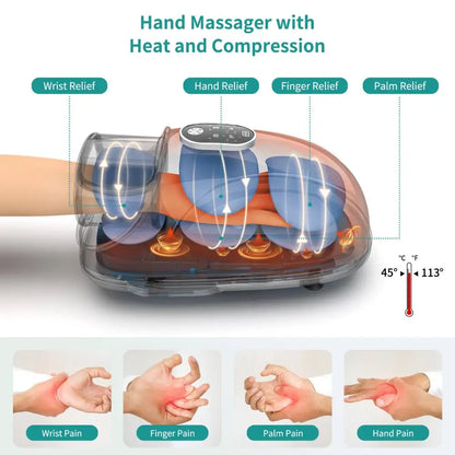 Hand Massager Heat Compression 6 Holes Finger Stretching for Arthritis Carpal Tunnel 6 Levels Pressure Therapy Wrist Palm Gifts