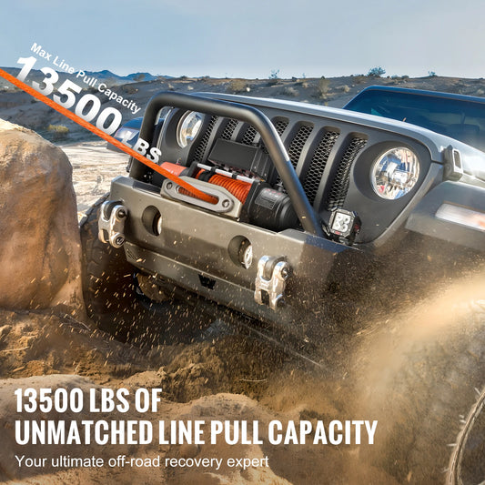 13500lbs Electric Winch Car Truck Winch with 80ft Synthetic Rope Wireless & Wired Remote Control for Towing Off-Road