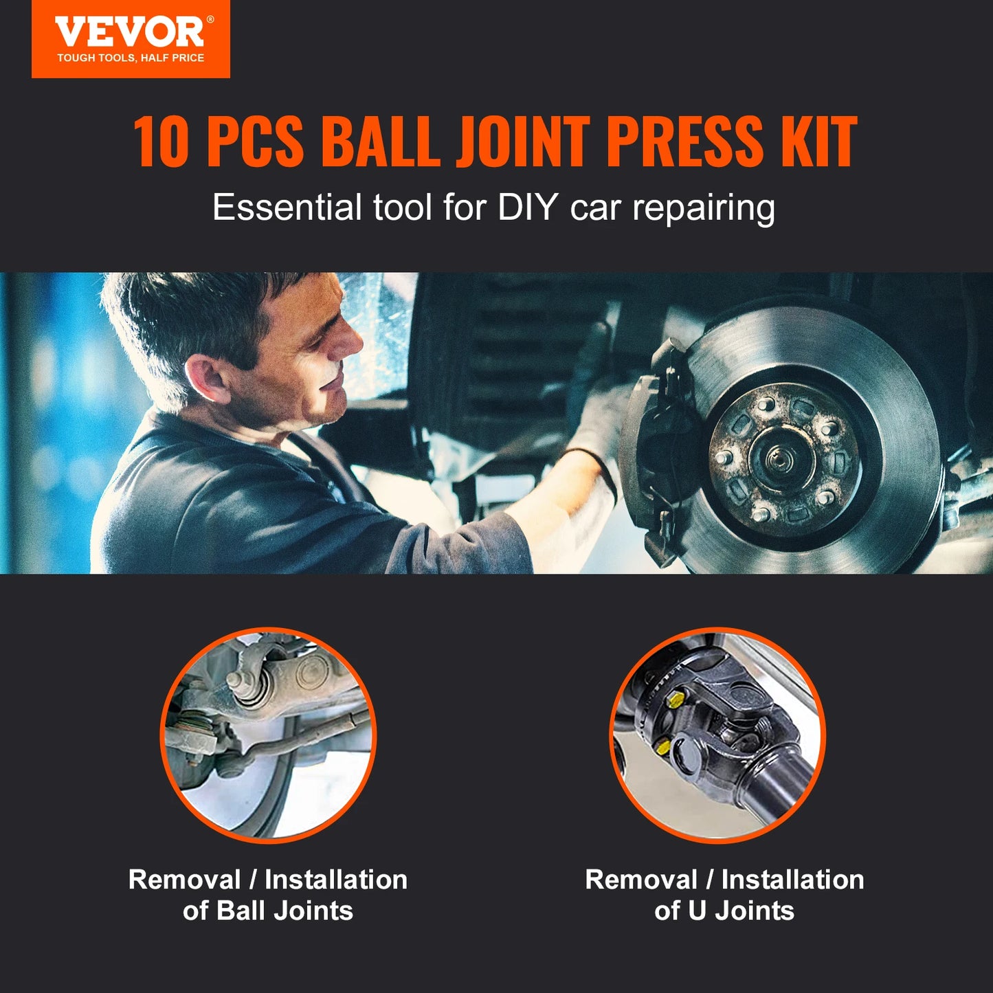 Ball Joint Press Kit, 10 pcs Tool Kit C-press Ball joint Remove and Install Tools Ball Joint Repair Kit for Car Repaire
