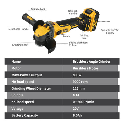 DEWALT DCG409 20V Brushless 125mm Flat - Head Angle Grinder - Unrivaled Freedom in Tool Form for All Cutting & Grinding Tasks