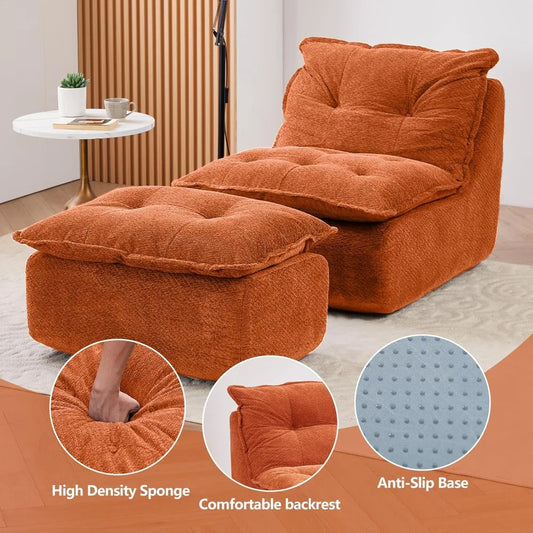 Cozy Chaise Lounge Chair with Ottoman -   (Orange)