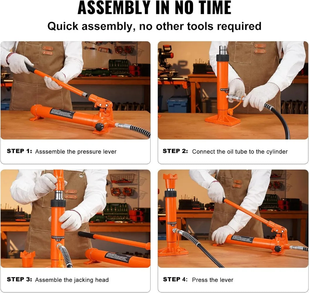 10 Ton Hydraulic Porta Power Kit with Pump, Ram, 4.6 ft Hose, Storage Case for Auto Repair, Garage, Heavy Equipment