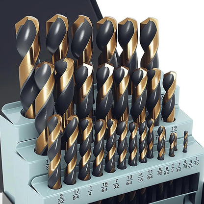 29Pcs Cobalt Drill Bit Set, 135 Degree Tip High Speed Steel with Black and Gold Finish for Stainless Steel, Plastic and Wood