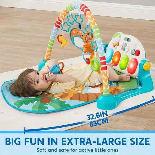 Baby Tummy Time Mat for 0-6 Months Musical Learning Toy Animal-Themed Play Gym with Piano Panel