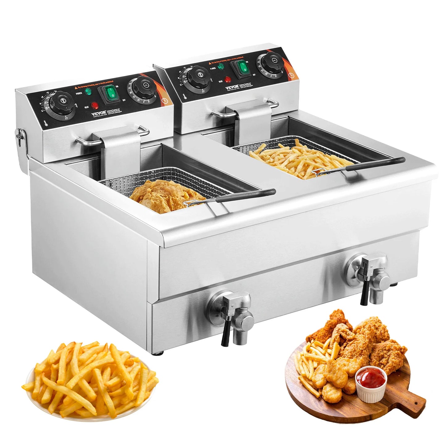 12L Electric Deep Fryer w/Dual Removable Tanks Commercial Countertop  Fryer for Chicken French Fries Frying Chips