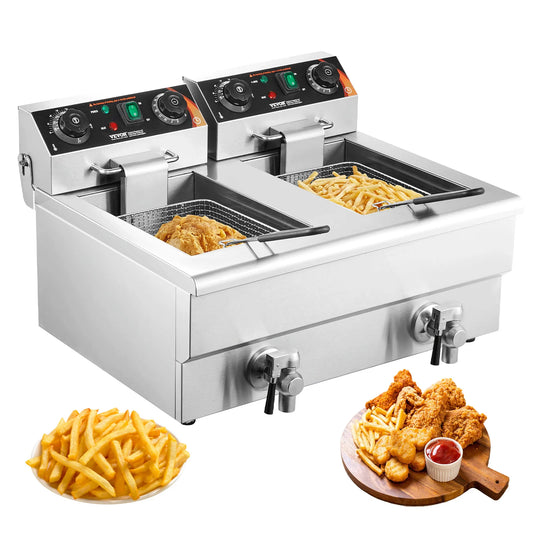 12L Electric Deep Fryer w/Dual Removable Tanks Commercial Countertop  Fryer for Chicken French Fries Frying Chips