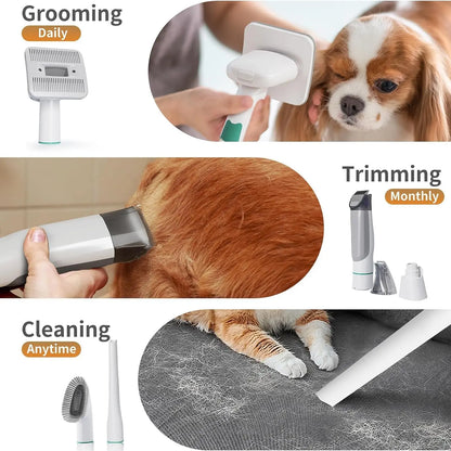 Pet Grooming Vacuum Kit with Clipper, Nail Grinder, and 6 Tools for Dogs Cats Shedding Hair Removal