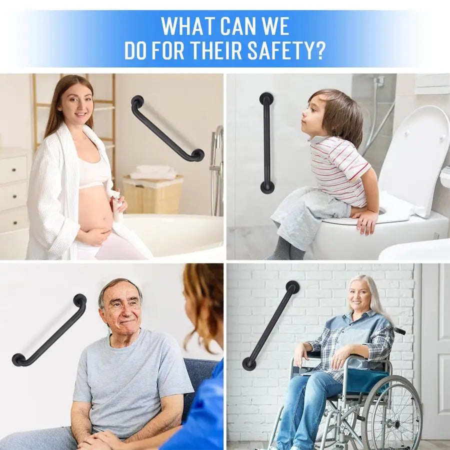 Pack 24 Inch Shower Grab Bars for Seniors Bathroom, Black Stainless Steel Safety Support Handles for Shower, Anti Slip Grab Bar