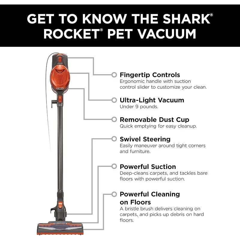 Ultra-Light Corded Bagless Vacuum for Carpet and Hard Floor Cleaning with Swivel Steering , Gray/Orange