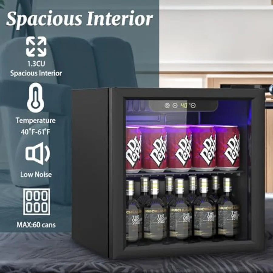 Compact 60 Can/1.3 Cu.Ft Mini Fridge For Soda Beer Or Wine Portable Small Beverage Refrigerator With Digital DisplayRemovable S