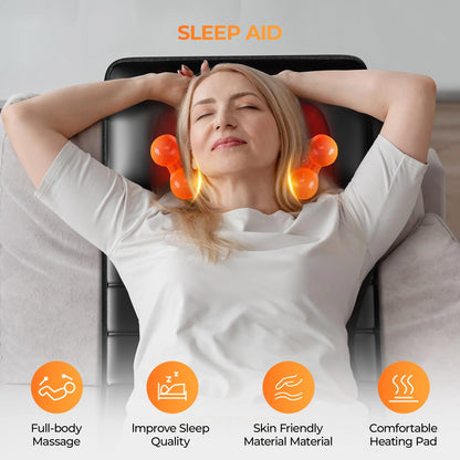 Full Body Massage Mat with Heat, Detachable Massager Pad, 10 Vibrating Motors, 9 Intensity Levels, Relax at Home Office