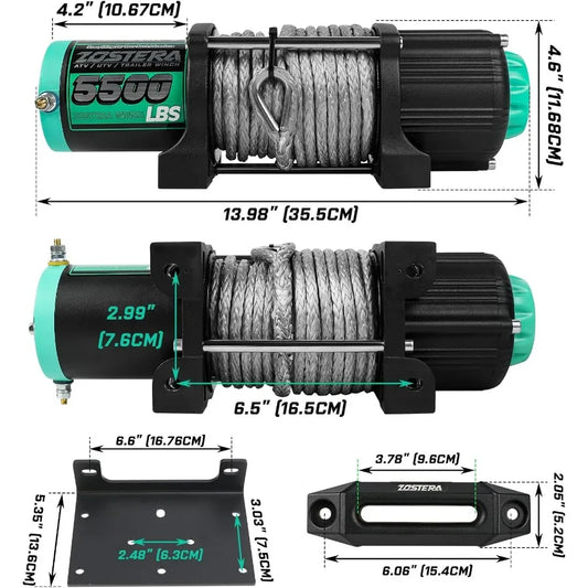 5500lbs ATV/UTV Winch with Synthetic Rope, Electric Boat Trailer Winch 12V, Waterproof Winch with 2 Wireless Remotes &Wired Swit