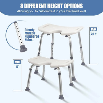 Adjustable U-Shaped Shower Chair with Open Seat, Non-Slip Bath Stool for Adults & Elderly