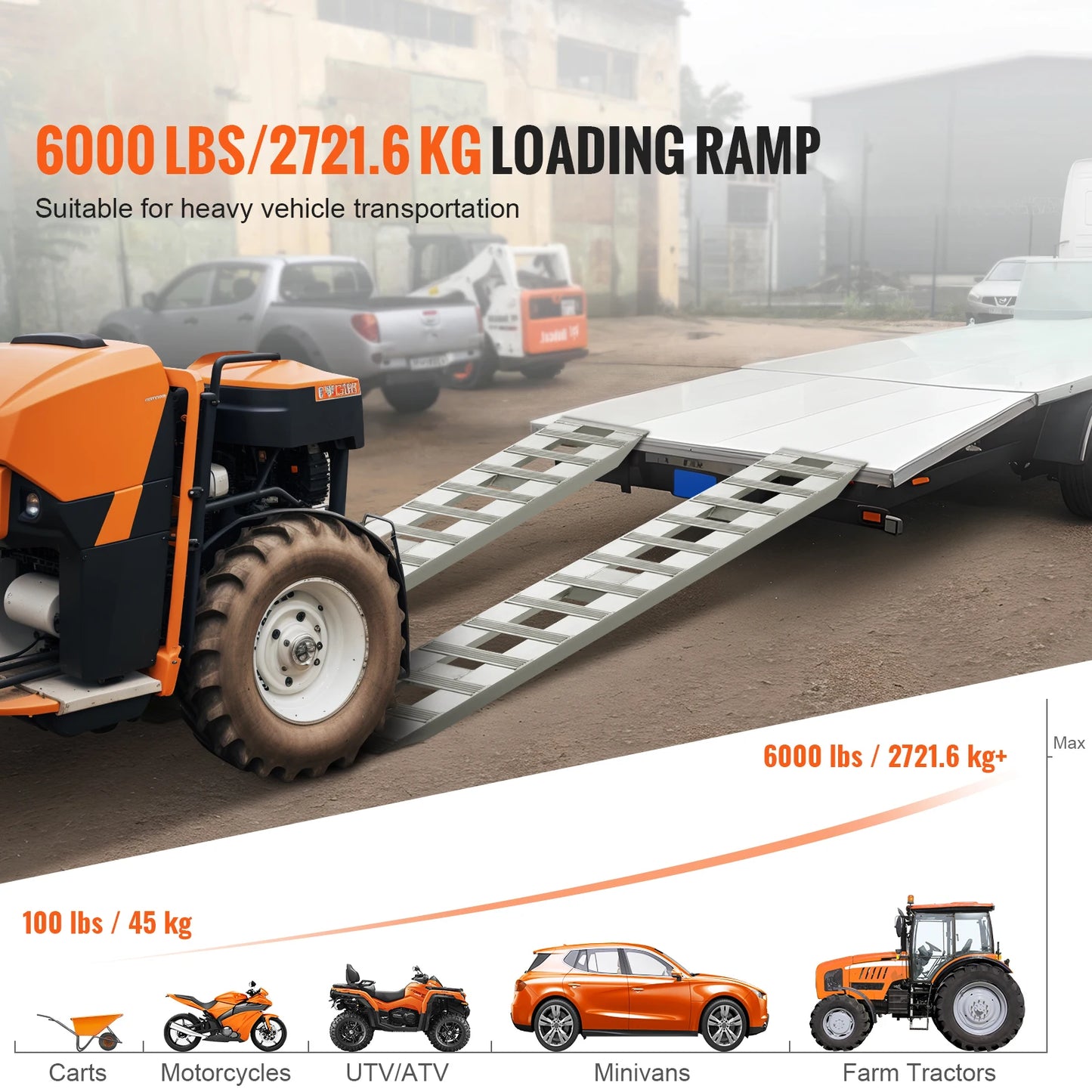 Aluminum Ramps 6000 LBS Capacity Loading Ramps for Motorcycle/Dirt Bike/Trailer/ATV/UTV/Garden Tractor/Lawn Mower, 2PCS