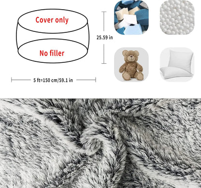 Big Round Soft Fluffy PV Velvet Washable Bean Bag Chair Cover Without Filler, Lazy Sofa Bed for Adults, Dark Grey