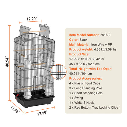 Open Top Large Parrot Bird Cage Hanging Bird Cage for Kinds of Birds Travel Pet Flight Birdcage with Swing and Perch