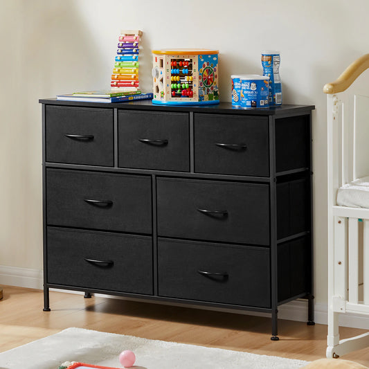 Dresser With 7 Fabric Drawers, Available in Black, Brown, White, And Grey