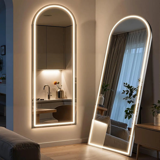 Full Length LED Mirror with Dimming & 3 Color Lights, Floor or Wall Mounted