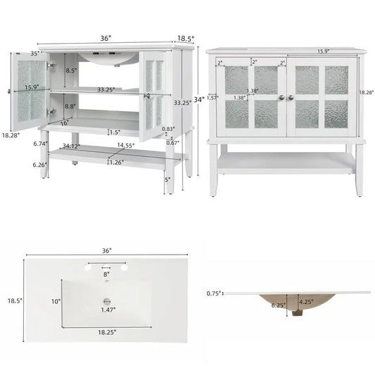 Narrot Modern 36 Bathroom Vanity with Ceramic Sink, Wooden Bathroom Vanity Organizer with Adjustable Shelf, Soft Closing Door B