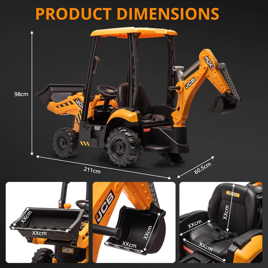 4 in 1 Ride on Excavator & Bulldozer, 12V Kids Electric Vehicle w/ Remote Control, Front Loader, Digger, Excavator Ride on Toys