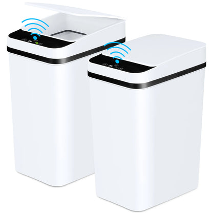 2 Pack 12L Bathroom Automatic Trash Cans Touchless Motion Sensor Slim with Lid for Bathroom Bedroom Living Room Office White