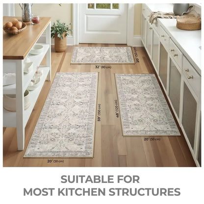 Set of 3 Non Slip Washable Faux Wool Kitchen Mats, Thick Soft Comfort