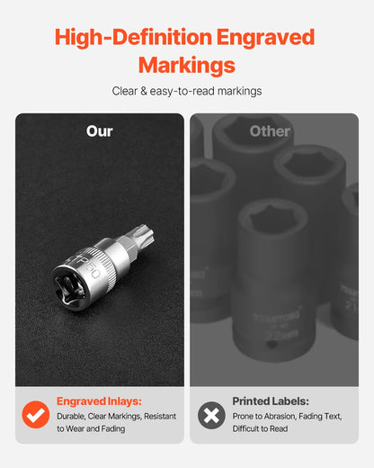 Torx Bit Socket and External Torx Socket Set 60-Piece T6-T70 TT6-TT70 TP8-TP60 E4-E24 S2 Alloy Steel and Cr-V Steel