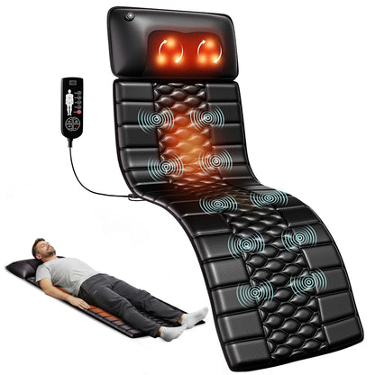 Full Body Massage Mat with Heat, Detachable Massager Pad, 10 Vibrating Motors, 9 Intensity Levels, Relax at Home Office