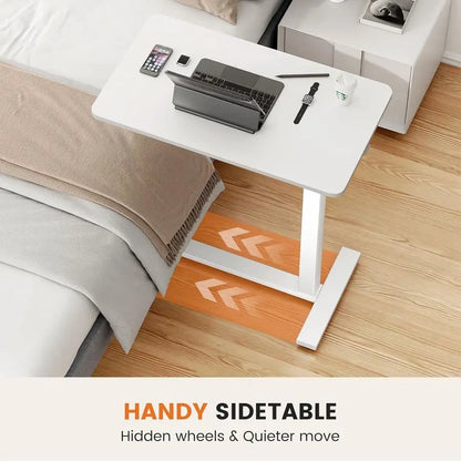 Overbed Bedside Table with Wheels, Adjustable Hospital Home Use Bed Rolling Laptop Table, Mobile Standing Desk, White