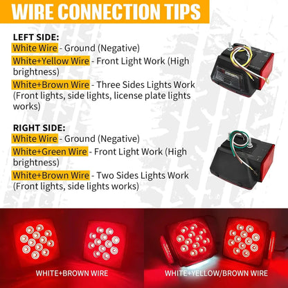 Complete LED Trailer Light Kit with Square Tail Lights, Marker Lights, Brake Bar, Wiring Harness for Trailers, Trucks, RVs