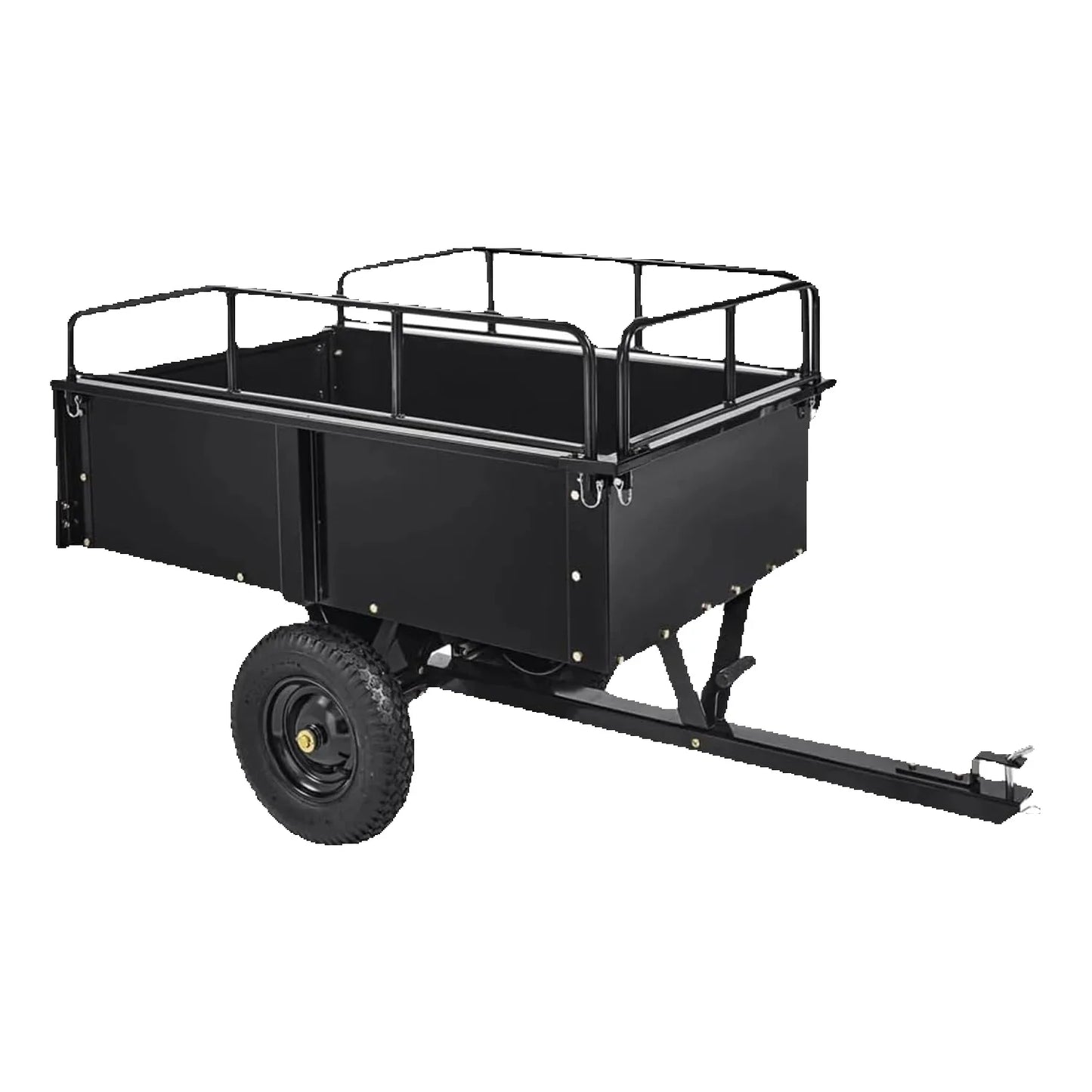 Heavy Duty ATV Trailer 750LBS Capacity Dump Cart With Removable Railing For Tractor Lawn Mower UTV