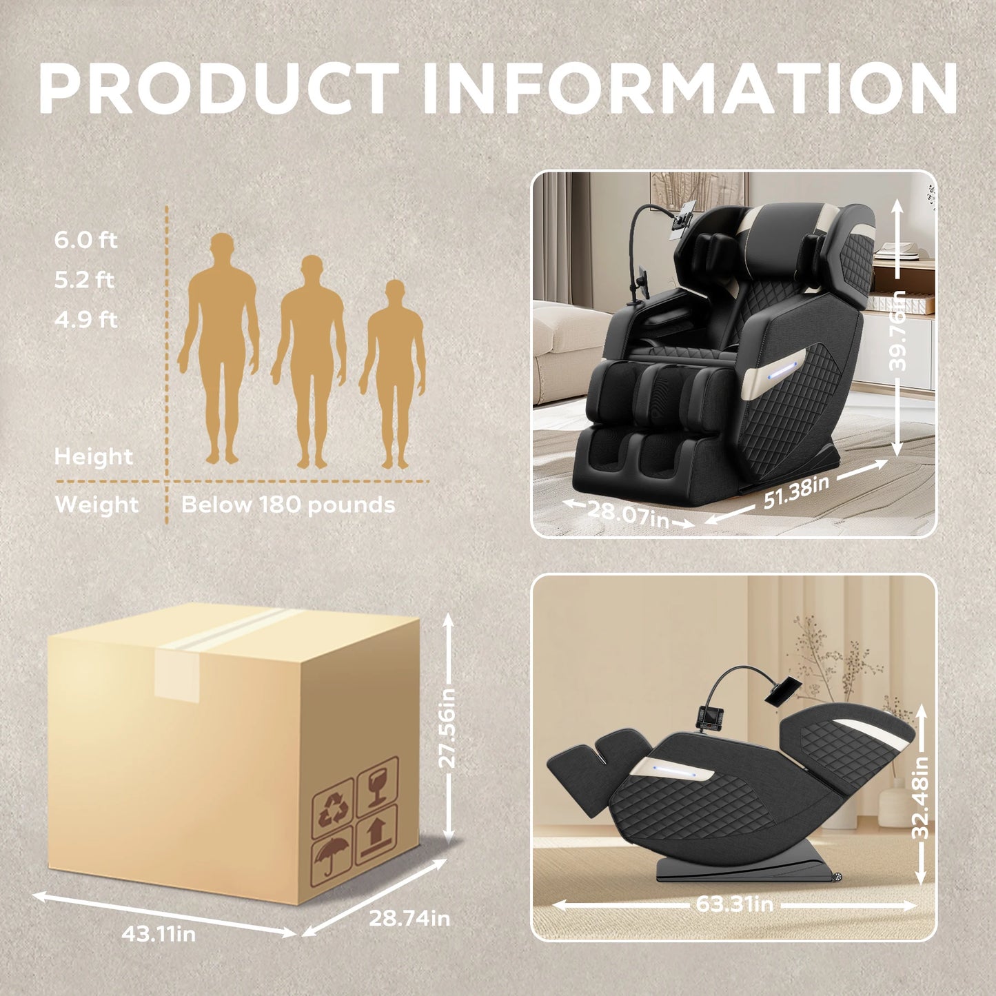 2024 Massage Chair Recliner with Zero Gravity with Full Body Air Pressure, 5 Preset Automatic Modes, Bluetooth audio connection