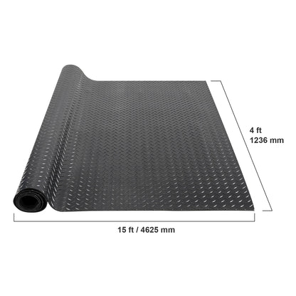 Diamond-Plate Rubber Flooring Roll 4 x 6/8/10/15 ft SBR Rubber Garage Floor Mat Easy to Clean for Under Cars Garage Gym