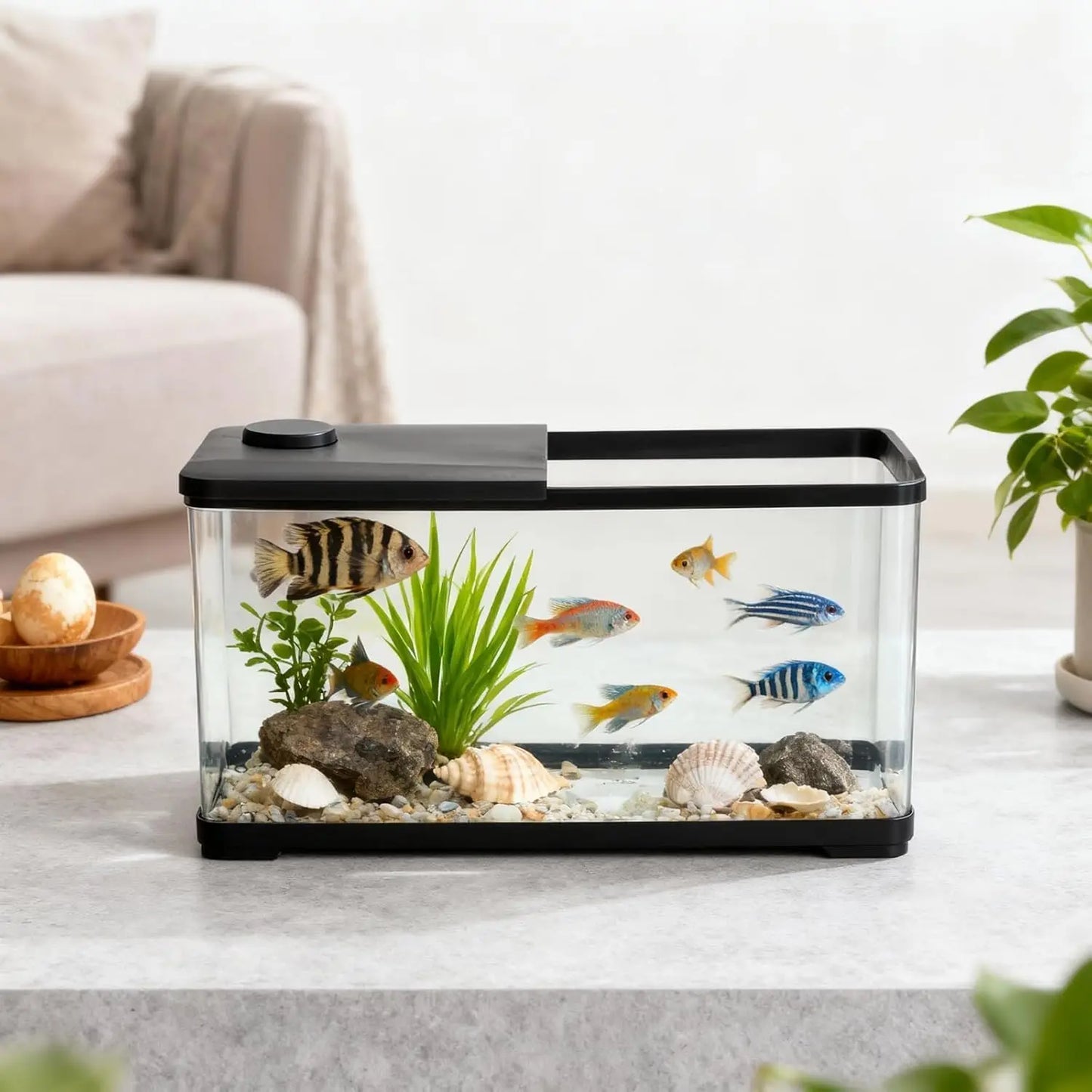13-Gallon Aquarium Kit – Complete Fish Tank with LED Light & Lid for Goldfish, Betta & Shrimp