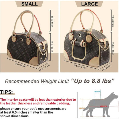 Fashion Dog Carrier PU Leather Dog Handbag Dog Purse Cat Tote Bag Pet Cat Dog Hiking Bag, Brown, Small 38 * 23 * 17cm