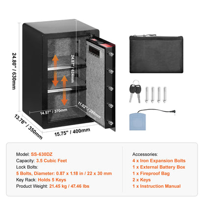 Single/Double Door Safe Box with Key Lock Password & Fingerprint Safe Lock Box with Fireproof Bag Key Rack & LED Light