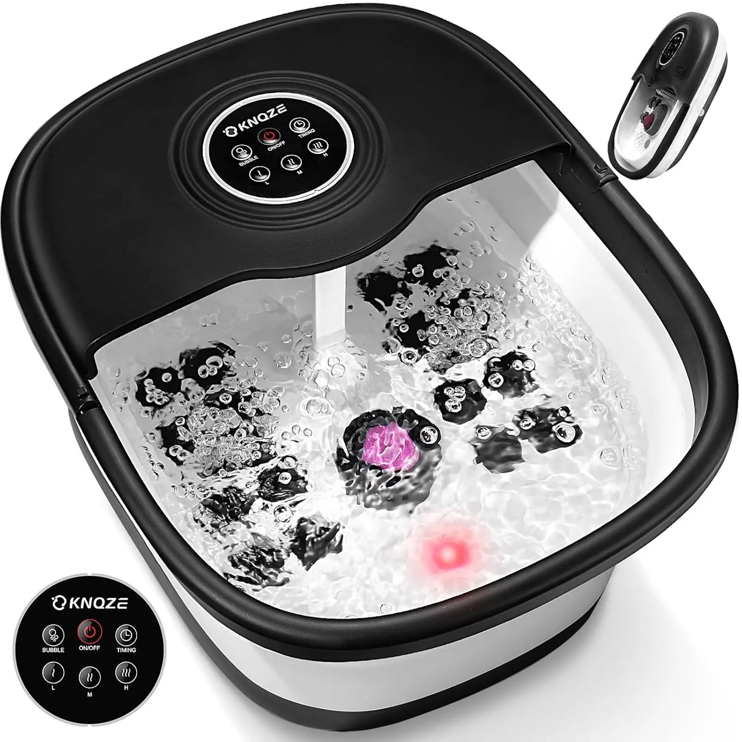 Collapsible Foot Spa with Heat, Remote Control, Bubbles, Massage Rollers, Timer for Relaxing Tired Feet