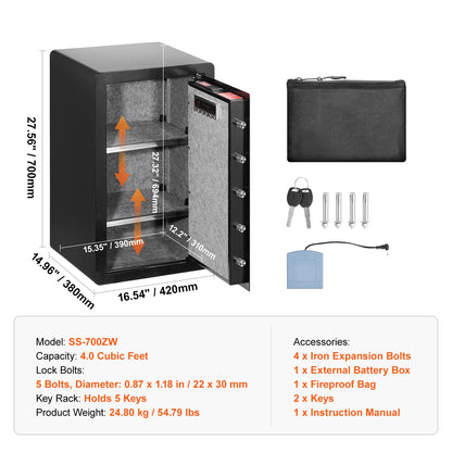 Single/Double Door Safe Box with Key Lock Password & Fingerprint Safe Lock Box with Fireproof Bag Key Rack & LED Light