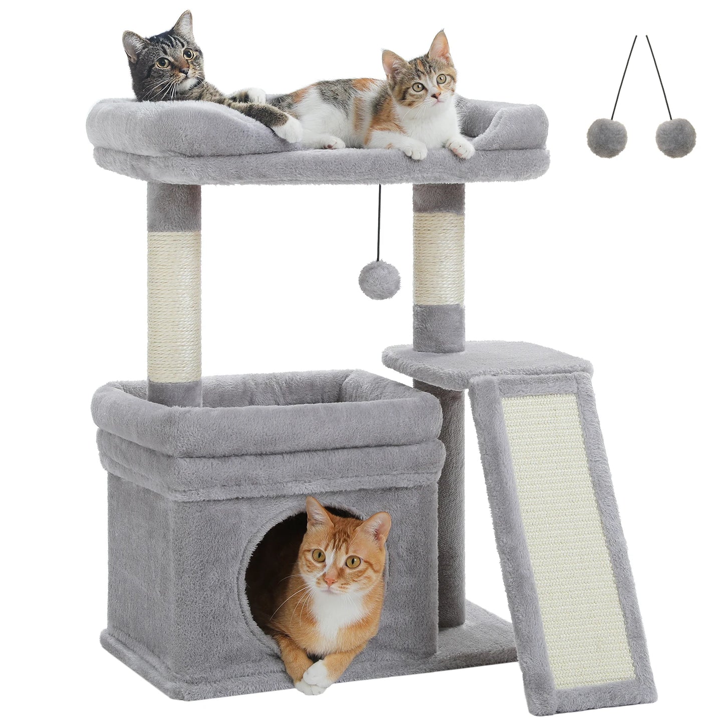 Small Cat Tower with Scratching Post and Pad, Wide Top Perch, Cat Toy