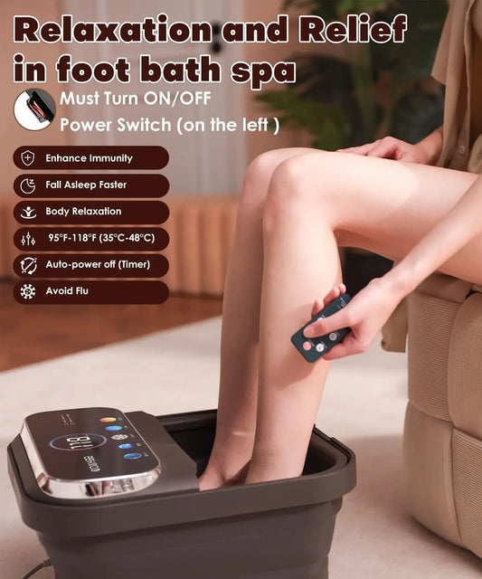 Collapsible Foot Spa with Heat, Bubbles, Temp Control, Remote & Touch Screen - 6 Massage Rollers for Stress Relief (Deep Grey)