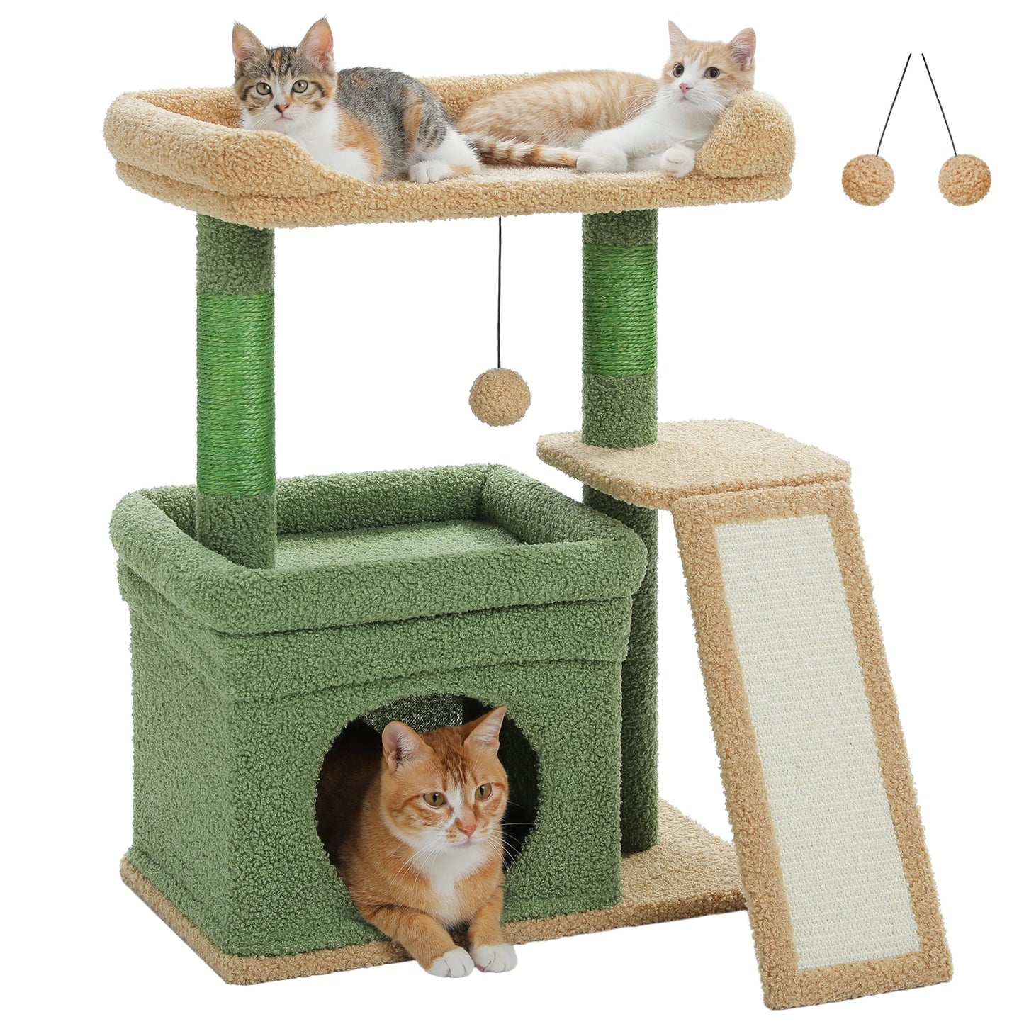 Small Cat Tower with Scratching Post and Pad, Wide Top Perch, Cat Toy