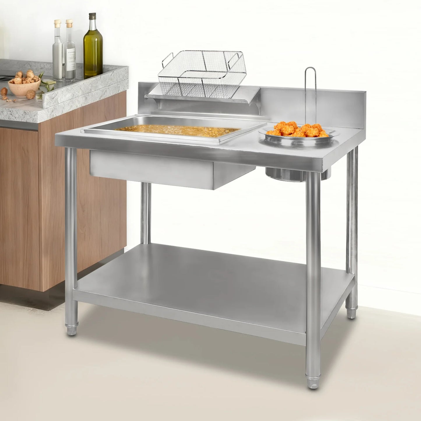 Commercial Stainless Steel Fried Chicken Breading Station, Prep Table W/ Flour Tub & Tray for Restaurants,Food Trucks & Catering