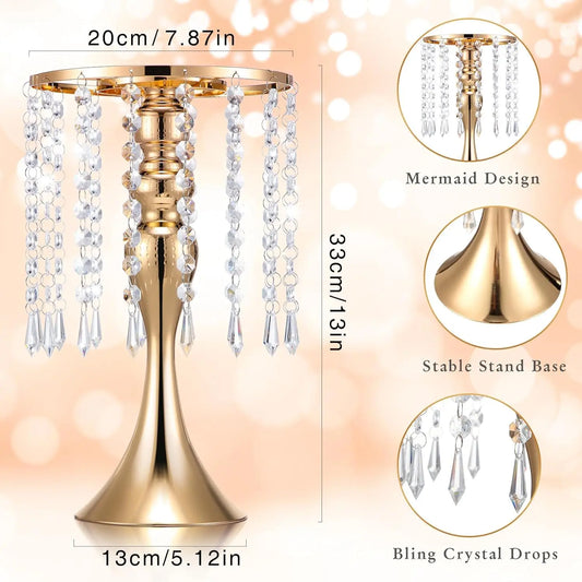 4 Pcs Wedding Centerpieces for Tables 13 Inch Tall Crystal Flower Stand Floral Vases  Decor (Gold)