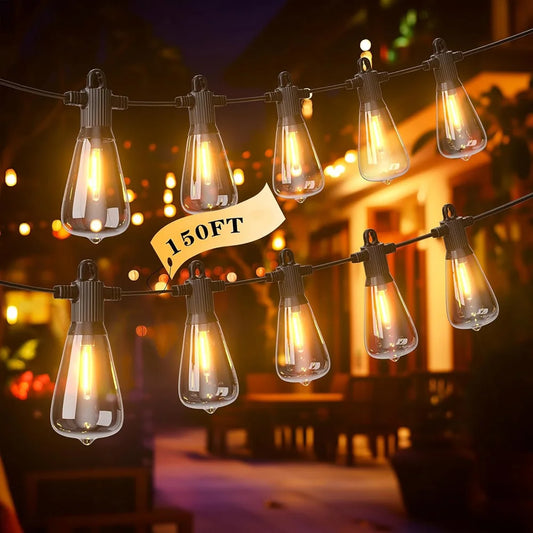 150FT LED Outdoor String Lights Waterproof / Shatterproof Patio Lights, 38 Replaceable Bulbs Dimmable Outside Hanging Lights