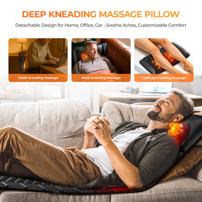Full Body Massage Mat with Heat, Detachable Massager Pad, 10 Vibrating Motors, 9 Intensity Levels, Relax at Home Office